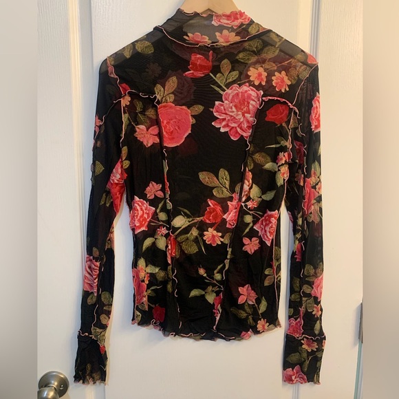 Free People Charlie Floral Printed Mesh Long Sleeve Mock Neck Top NWT - Picture 5 of 6
